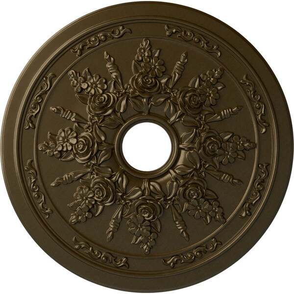 Ekena Millwork Rose and Ribbon Ceiling Medallion (Fits Canopies up to 4"), 23 5/8"OD x 4"ID x 1 1/2"P, Brass CM23ROBRS - main